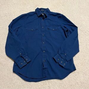 Express Men's Navy Casual Pearl Snap Button-Down Shirt Size M